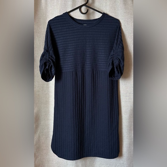 Max Studio•ribbed sweater dress•XS•cinched 3/4 sleeves•cotton blend•navy blue - Picture 1 of 13